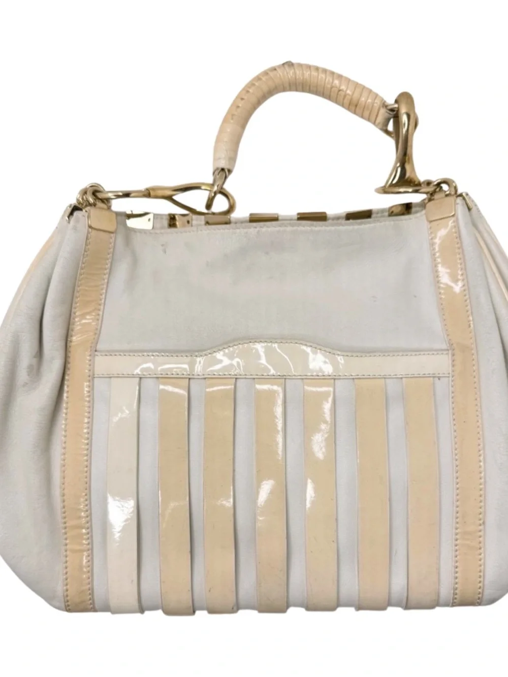 Versace Vintage Cream & Beige Leather Hobo Bag with Gold Hardware